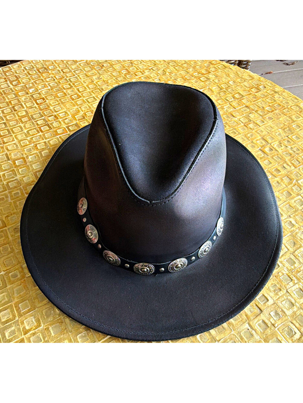 Wilson’s Leather Black Western Cowboy Hat with Concho Decorative Hat Band